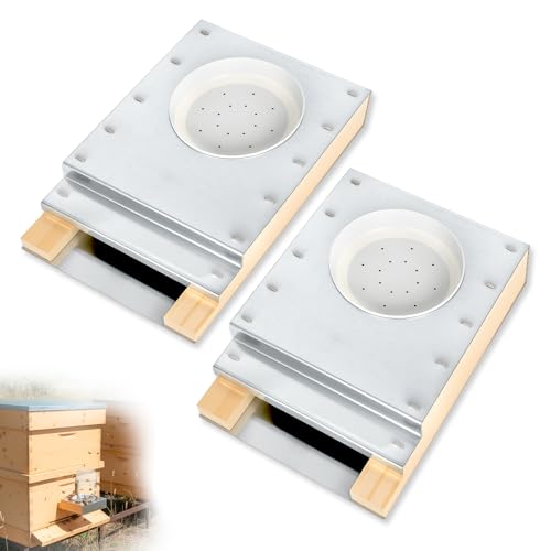Wooden Bee Feeder for Outside Bee Hive Compatible with M ason Jar, Light Wood Bee Feeder for Hive Front Beehive Entrance, Wooden Bee Sugar Water Feeder Beekeeping Supplies, 2 Pack