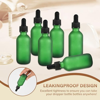 NOOEEISS 6 Pcs, 2oz Dropper Bottle, Green Glass Eye Dropper Bottle, Tincture Bottles with Dropper, Pretty Finish, Leak-Proof Design, Stronger Suction for All Kinds of Mixed Liquids - color: Green Frosted, size: 2oz-6Pack