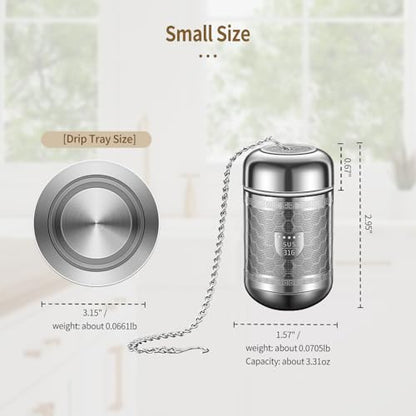 316 Stainless Steel Tea Strainers for Loose Tea with Drip Trays, Extra Fine Mesh Tea Infuser, Loose Leaf Tea Steeper (1 Pack - Small) - size: Small