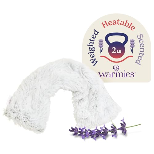 warmies Microwavable Neck & Shoulder Wrap - Weighted Neck Wrap - Microwavable Heat Pack for Shoulders - Chillable Heating Pad with Lavender for Aches & Pain - Marshmallow Gray, 19 x 5 x 3 in, 2 lb - color: Marshmallow Gray