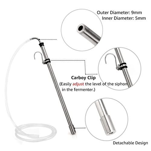 Brewing Auto Siphon, Stainless Steel Siphon Racking Cane With Carboy Clip, Homebrewer Easily Faster Transfer Wort From Container, 1pcs (Color : Auto siphon kit)