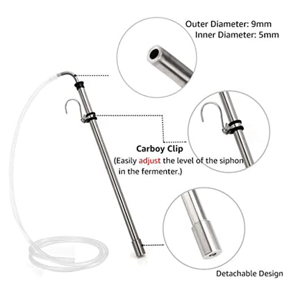 Brewing Auto Siphon, Stainless Steel Siphon Racking Cane With Carboy Clip, Homebrewer Easily Faster Transfer Wort From Container, 1pcs (Color : Auto siphon kit)