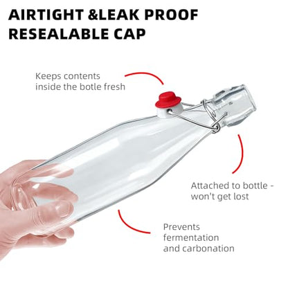 1Pc (16oz Round) clear Swing Top Brewing Bottles with Leak Proof Easy Caps, Glass Beer Bottle Flip Top Bottles For Kombucha, Kefir, Vanilla Extract, Beer (16oz Round) - size: 16 Ounces