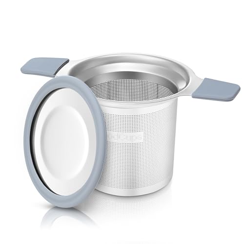 Stainless Steel Tea Infuser for Loose Leaf Tea – Extra Fine Mesh Strainer with Heat Proof Double Handles & Lid, Reusable Filter Fits Mugs, Cups & Teapots, Gray - color: Gray