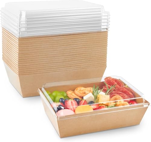 ZORRITA Paper Charcuterie Boxes with Clear Lids, 8 x 6 Inch, Brown, 40 Pack | Large Disposable, Take Out Bakery Boxes, For Cake, Cupcakes, Sandwiches, Cookies, Cocoa Bombs, Salads - color: Brown (40 Pack)