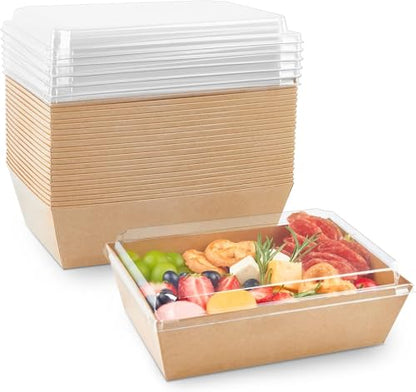 ZORRITA Paper Charcuterie Boxes with Clear Lids, 8 x 6 Inch, Brown, 40 Pack | Large Disposable, Take Out Bakery Boxes, For Cake, Cupcakes, Sandwiches, Cookies, Cocoa Bombs, Salads - color: Brown (40 Pack)