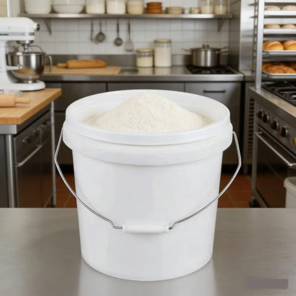 6 Pack 4-Gallon White Bucket with Lid, Food-Grade Bucket Pail | BPA-Free Durable Plastic Pail for Storage and Food Prep, Metal Handle With Plastic Grip, Stackable