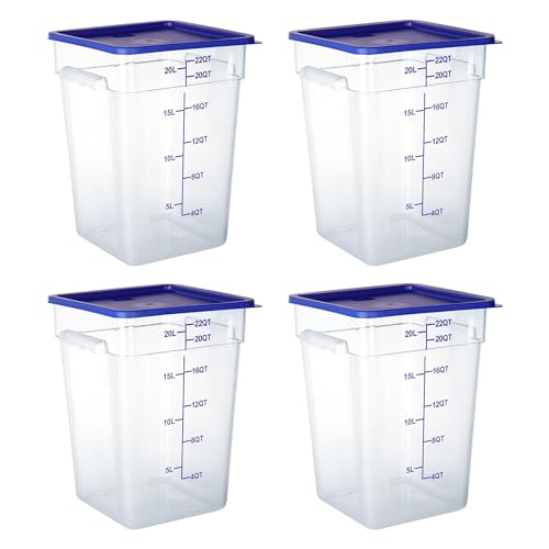 4 Pack 22 Qt Square Polycarbonate Food Storage Containers with Lids | Clear BPA-free PC with lids, side handles, measurement scale and stackable design; for food prep, storage and freezer use. - color: 22Qt
