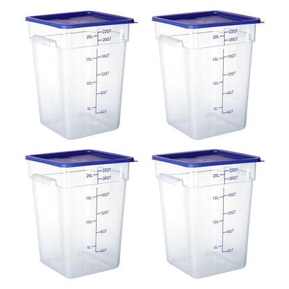 4 Pack 22 Qt Square Polycarbonate Food Storage Containers with Lids | Clear BPA-free PC with lids, side handles, measurement scale and stackable design; for food prep, storage and freezer use. - color: 22Qt