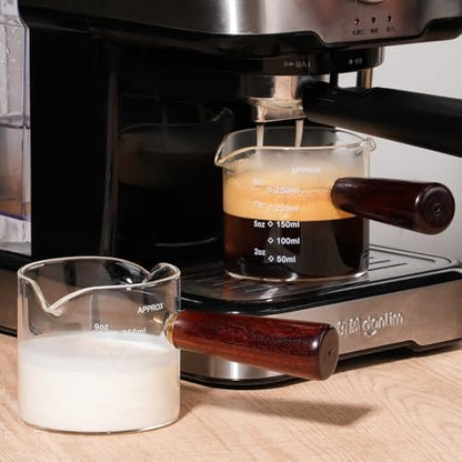 250ML/8.5OZ Measuring Cup Espresso Shot Glasses Double Spouts Large Coffee Cup with Wood Handle Triple Pitcher Milk Cup Parts Clear Glass By BCnmviku (250ml-1pack) - color: 250ml-1pack