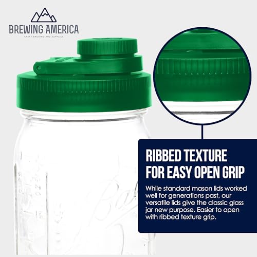Mason Jar Lids Wide Mouth Plastic 4 Pack - With Flip Cap Screw Top Pouring Spout and Drink Hole - Fits Kerr and Ball Canning Jars - Wet/Dry Food and Liquid Storage - MADE IN USA (Tractor Green) - color: Tractor Green