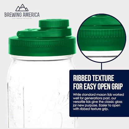Mason Jar Lids Wide Mouth Plastic 4 Pack - With Flip Cap Screw Top Pouring Spout and Drink Hole - Fits Kerr and Ball Canning Jars - Wet/Dry Food and Liquid Storage - MADE IN USA (Tractor Green) - color: Tractor Green