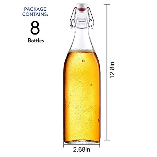 32 oz Clear Glass Bottles with Air Tight Lids,Easy Cap Bottle for Beer and Home Brewing,Glass Kombucha Bottles with Stoppers,Swing Top Bottle for Beverages 8 Pack - size: 32oz-8pack