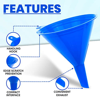 LIQVEE™ Funnel 4-Pack Funnels for Kitchen Use Filling Bottles - Food-Grade Plastic, Funnels for Automotive Use, Mess-Free Filling, funnels for Filling Bottles, Sizes (122, 101, 76 & 50mm)