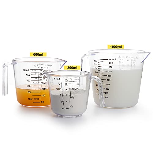 -BINGBING- Measuring Cups Set, Liquid Measuring Cups For 3 For Kitchen | BPA Free Plastic Set with Spout Multiple Measurement Scales, Cup, Ml and Oz, (Clear)