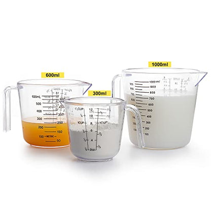 -BINGBING- Measuring Cups Set, Liquid Measuring Cups For 3 For Kitchen | BPA Free Plastic Set with Spout Multiple Measurement Scales, Cup, Ml and Oz, (Clear)