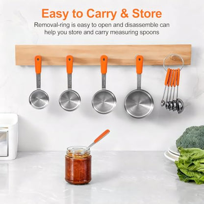 Bopei Measuring Cups and Spoons Set Stainless Steel 10 Piece for Cooking and Baking (5 Cups + 5 Spoons, Orange Handle) - color: Orange
