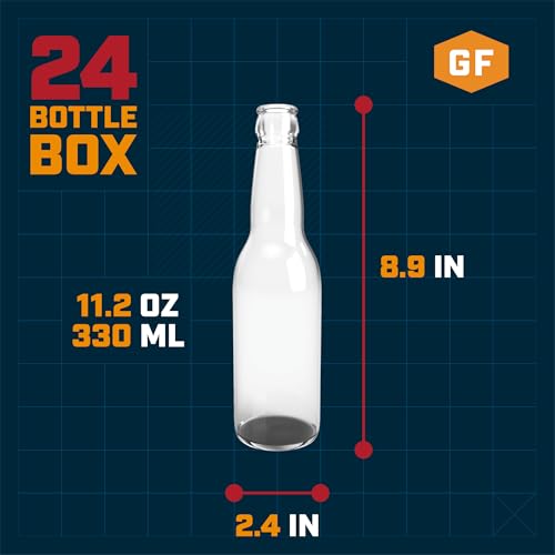 Clear Glass Beer Bottles - 11.2 oz (24 Pack) for Bottling Homebrew Beer, Kombucha, Soda, Cold Brew Coffee, Sparkling Water, and other Carbonated Beverages - Takes Standard 26mm Crown Cap