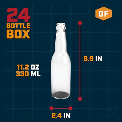 Clear Glass Beer Bottles - 11.2 oz (24 Pack) for Bottling Homebrew Beer, Kombucha, Soda, Cold Brew Coffee, Sparkling Water, and other Carbonated Beverages - Takes Standard 26mm Crown Cap
