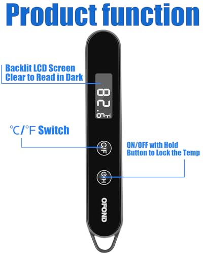 Meat Thermometer Digital for Cooking and Grilling,Instant Read Food Thermometer with Battery,Folding Accurate Probe Kitchen Thermometer for BBQ,Backlit LCD,Store by Magnet and Hook (Black) - color: Black