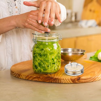 Glass Fermenting Weight for Wide Mouth Mason Jar, Safe Premium Glass Lid Handle, Silver