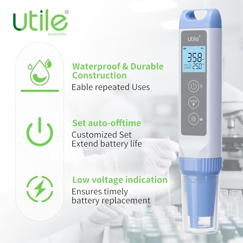 Utile pH Meter Pro,±0.01pH Accuracy pH Tester Kit, Auto Temp. Compensation, Auto 1-3 Points Calibration,Waterproof,LCD Display,4434.0003.1