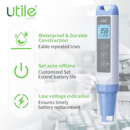 Utile pH Meter Pro,±0.01pH Accuracy pH Tester Kit, Auto Temp. Compensation, Auto 1-3 Points Calibration,Waterproof,LCD Display,4434.0003.1