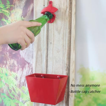 Red Bottle Cap Catcher Wall Mounted Stainless Steel 5" | Red Powder Coated, Beer Cola Top Bucket, With Screws, Mountable for Post Table - color: Red