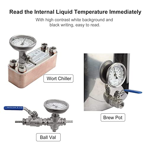 Stainless Steel Kettle Thermometer for Home Brewing, 1/2 NPT with Lock Nut & O-Ring (3" Face)