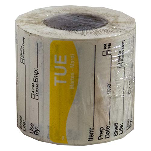 DayMark Safety Systems DissolveMark IT1122132 "TUE" Day of the Week Label, 2" x 2", Yellow, Roll of 250 - size: 2 x 2 inch, style: Tuesday