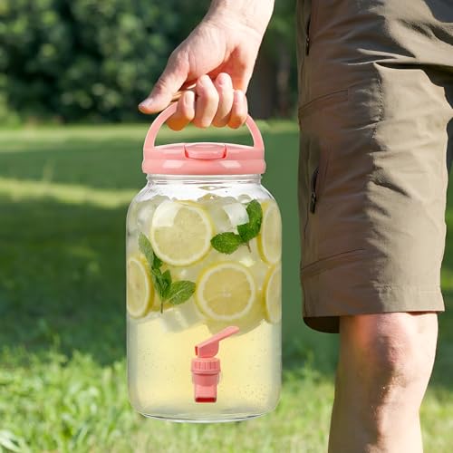 Havawish 2 Pcs 1 Gallon Plastic Beverage Dispenser with Spigot Clear Summer Kitchen Fridge Drink Dispenser for Parties Lemonade Juice Tea Beer Cold Water(Pink,Cylinder) - color: Pink, style: Cylinder