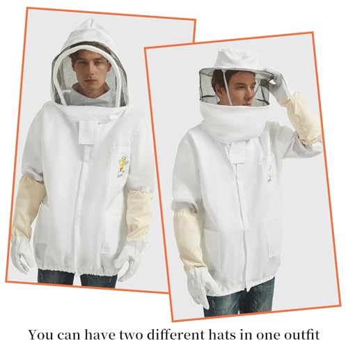 Sting Proof Bee Jacket, M (4'11"-5'3"), with 2 Veils & Goatskin Gloves | Wasp Suit Beekeeper Jacket, Unisex Beekeeping Gear for Professional & Beginner Beekeepers, Apiary Work & Halloween Costume - size: M