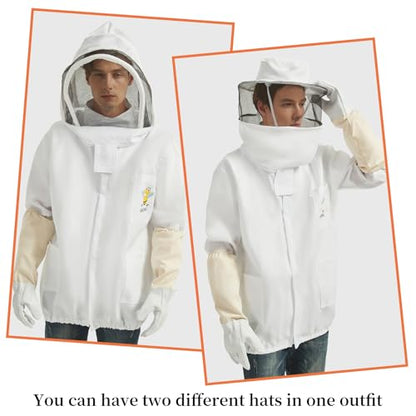 Sting Proof Bee Jacket,XXL (6'0"-6'4"), with 2 Veils & Goatskin Gloves | Wasp Suit Beekeeper Jacket, Unisex Beekeeping Gear for Professional & Beginner Beekeepers, Apiary Work & Halloween Costume - size: XXL