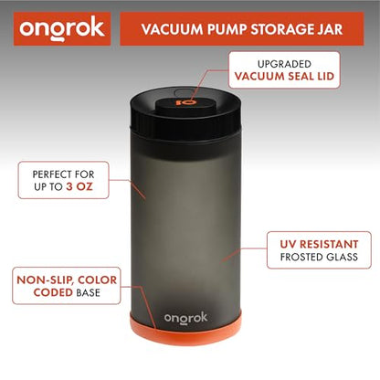 ONGROK Glass Storage Jar with Vacuum Pump Technology, Air Proof Containers to Preserve Smell and Aroma (1200ml (3oz)) - size: 1200ml (3oz)