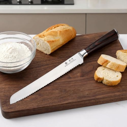 imarku Bread Knife, German High Carbon Stainless Steel Professional Grade Bread Slicing Knife, 10-Inch Serrated Edge Cake Knife, Bread Cutter for Homemade Crusty Bread, Birthday Gift - color: Dark Brown