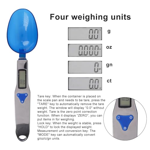 Digital Spoon Scale with 3pcs Measuring Spoon, Electronic Food Measure Scoop Baking Scale Gram Weight Electric Measuring Scoop 500g/0.1g High Precision Kitchen Gadgets for Coffee Milk Tea Flour Spices