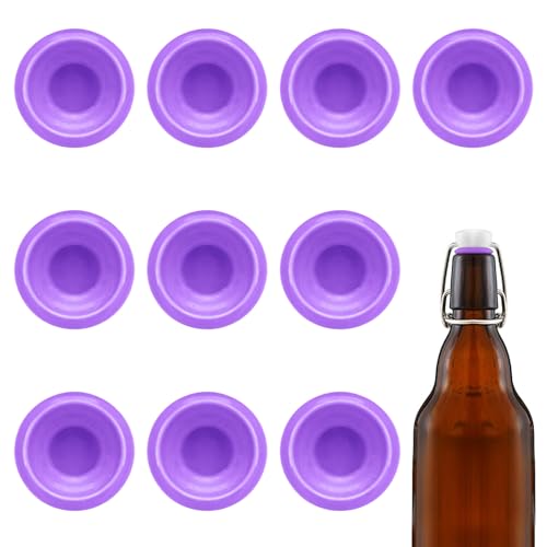 10PCs Dopamine color Silicone Gaskets Washers Seals for Cap Swing Flip Top for Home Brew Beer Soda Bottle Sealing (Neon Purple) - color: Neon Purple
