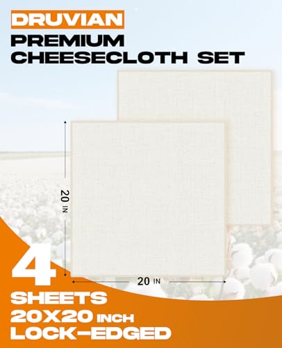 High-Grade 100 Cheesecloth – 4-Pack, Soft & Durable 20x20 Inch Cotton, Lock-Edged, Reusable for Cooking, Straining, and Cheesemaking - color: 4Pcs