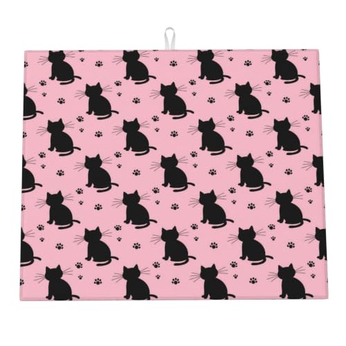 Cute Cat Paw Print Pink Dish Drying Mats for Kitchen Counter, Super Absorbent Microfiber Drainer Pad, Washable Reversible Appliance Protector, Everyday Kitchen Must-Have, 16x18 Inch - color: Cute Cat Paw Print Pink