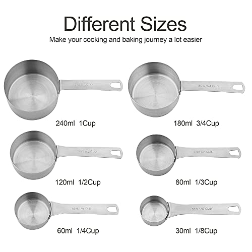 Measuring Cups and Spoons Set 15, Metric & US 18/8 Stainless Steel Measuring Cups and Spoons Set for Baking & Kitchen, 6 Measure Cups & 7 Spoons Leveler & Measure Equivalents for Dry&Liquid - size: Set of 15