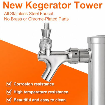 Kegerator Tower Dual Tap Beer Tower Dispenser, All Stainless Steel Beer Tap Tower Kegerator Parts, Upgraded 3" Double Tap Keg Tower with Pre-Assembled Tubing & Self-Closing Beer Faucet - size: Dual Tap Beer Tower(All Stainless Steel)