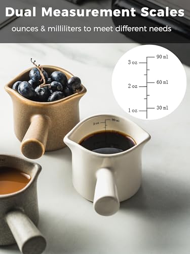 Espresso Measuring Cup, Ceramic Espresso Cup Double Spouts Expresso Shots Cup with Handle, Espresso Accessories, 3 Oz/ 90 Ml, White - color: White