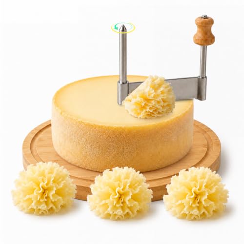 Girolle Cheese Curler Cheese Shaver for Tete de Moine & Chocolate | Stainless Steel Cheese wheel with Solid Wood Base, Swiss-Style Cheese Flower Curler for Charcuterie Boards, Butter, Desserts