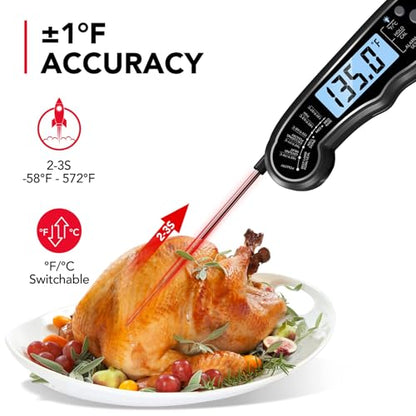TEMOLA Meat Thermometer, Instant Read Food Thermometer for Cooking, Digital Food Thermometer with LCD Backlight for Candy Fry Grill BBQ Liquids, Kitchen Oven Safe Dual Probe 2 in 1 Thermometer - color: BK-Blue Light
