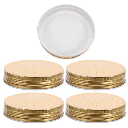 Bee Feeder Lids Easy Installation for Hive Entrance 5pcs Beehive Water Dispenser Replacement Parts Reusable Iron Material Golden Color Suitable for Beekeeping