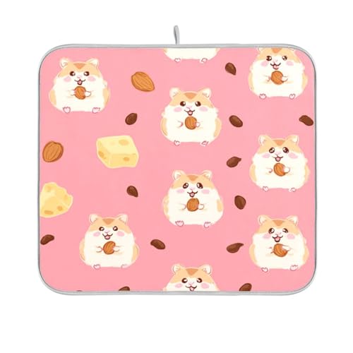 Kcldeci Cute Little Hamsters Eating Cheese Dish Drying Mat Kitchen Counter Mat Draining Mat Kitchen Accessories Dish Rack Pad for Dishes, Utensils, Countertops, Sinks 16x18in - size: 16x18in