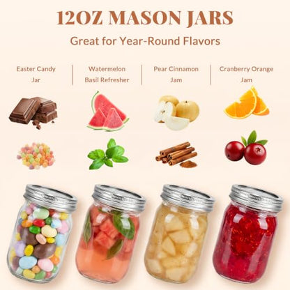 CycleMore 20 Pcs 12oz Glass Mason Jars With Silver Separable Lids, 350ml Round Canning Jars for Honey, Jam, Herb, Wedding Favor, Kitchen Storage Wide Mouth Bottles for Crafts, Meal Prep - size: 12oz - 20 Pack