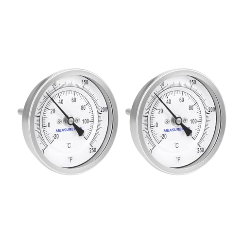 MEASUREMAN Fully Stainless Steel Pot, Kettle, Brewing Bimetal Thermometer, 3" Dial, 2-1/2" Stem, 0-250 deg F/-20-120 deg C, -1% Accuracy, Adjustable, 1/2" NPT Back Mount （2 Pack） - size: 0-250 deg F/-20-120 deg C, style: 2-1/2" Stem 2pc