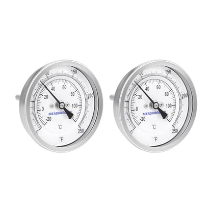 MEASUREMAN Fully Stainless Steel Pot, Kettle, Brewing Bimetal Thermometer, 3" Dial, 2-1/2" Stem, 0-250 deg F/-20-120 deg C, -1% Accuracy, Adjustable, 1/2" NPT Back Mount （2 Pack） - size: 0-250 deg F/-20-120 deg C, style: 2-1/2" Stem 2pc