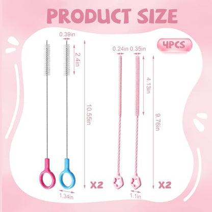 AONEZ Straw Cleaner Brushes Set of 4 - Silicone Straw Cleaner Brush - Straw Brush with Non-Slip Handle in Extra-Long Straw Brush for Metal, Glass, Plastic Reusable Drinking Straws